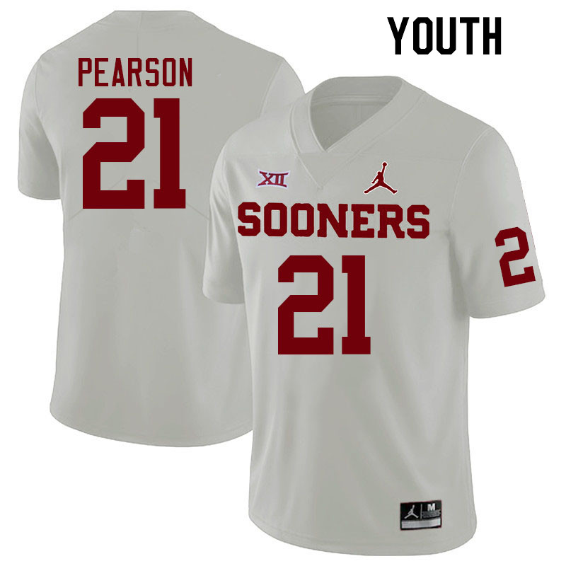 Youth #21 Reggie Pearson Oklahoma Sooners College Football Jerseys Stitched-White